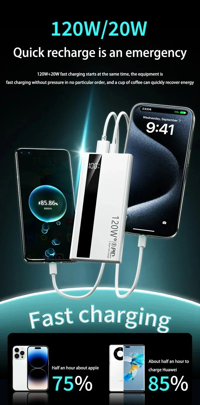 Xiaomi 120W 500000mAh High Capacity Power Bank Super Fast Charging Power Bank Portable Battery Charger For iPhone Huawei Samsung
