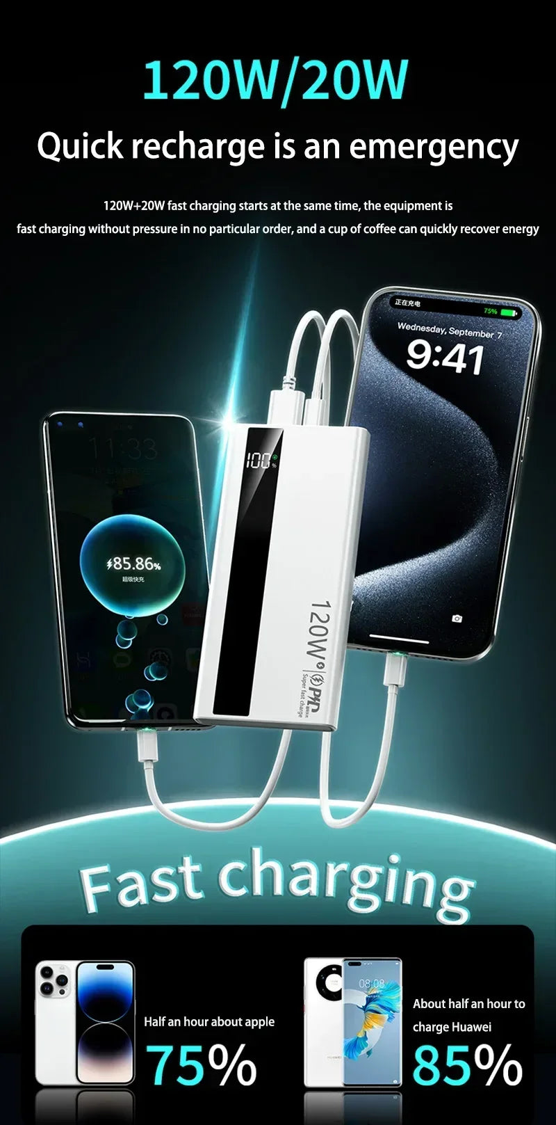 Xiaomi 120W 500000mAh High Capacity Power Bank Super Fast Charging Power Bank Portable Battery Charger For iPhone Huawei Samsung
