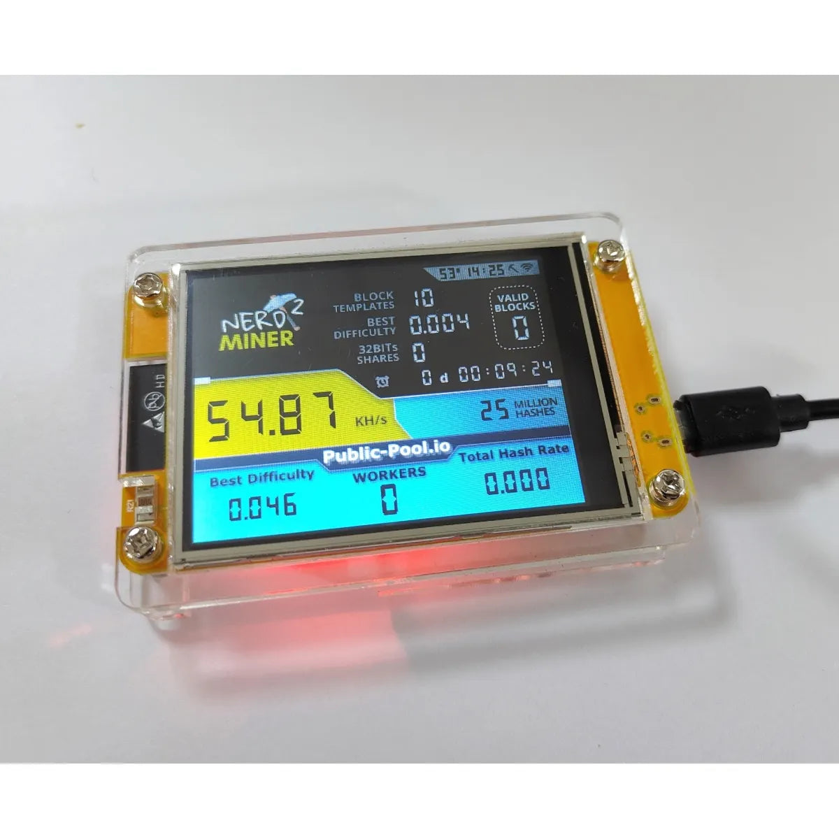 Bitcoin Nerd Miner V2.0 ESP32 2.8 Inch Smart Touch Display BTC Solo Miner 350K/S Win Jackpot Bitcoin Mining Machine