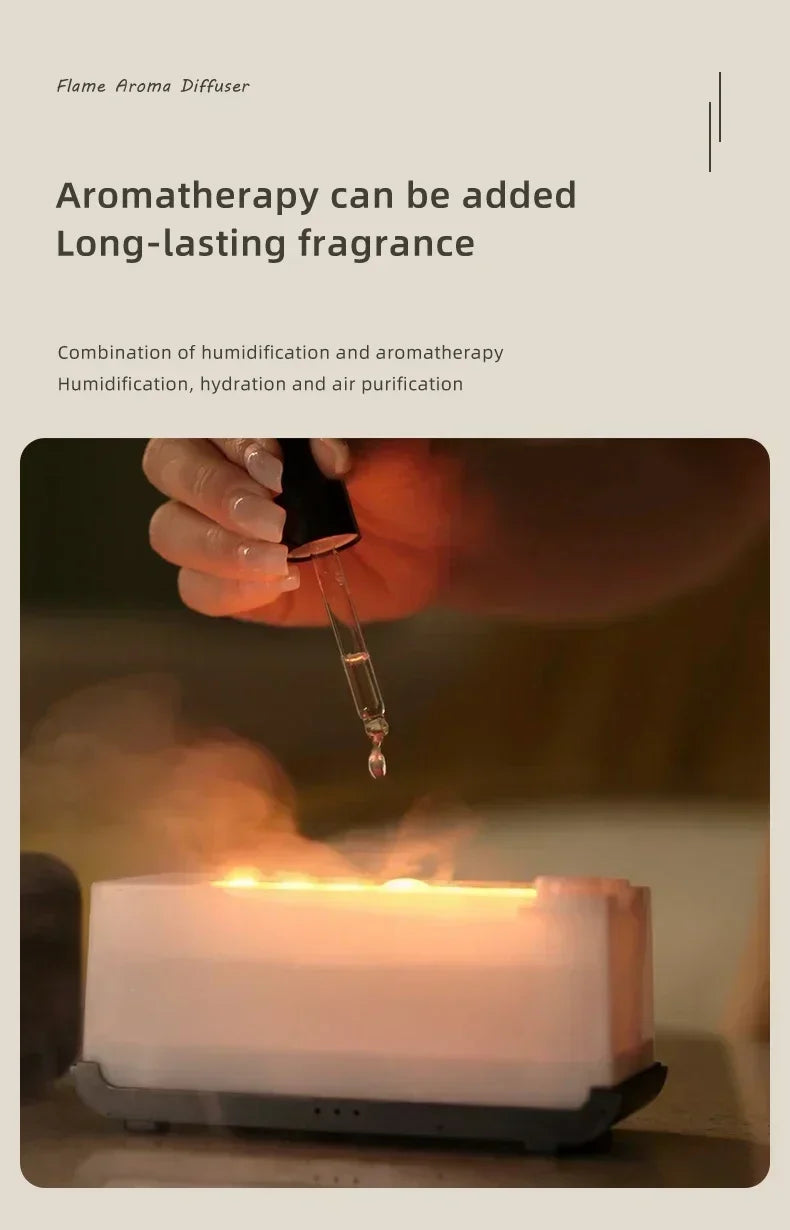 Mini Simulation Flame Humidifier with Colorful Atmosphere Light No Water Power Protection Timed Function for Home Bedroom Office