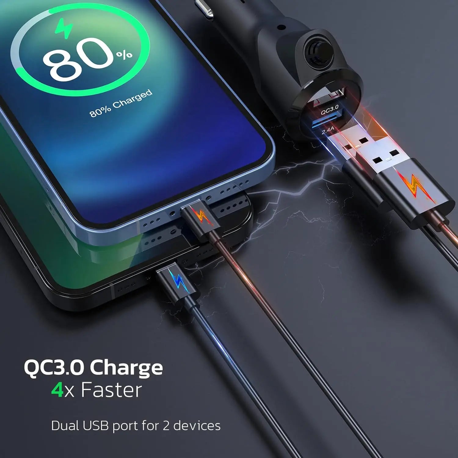 Multifunctional Wireless FM Transmitter with Big Color Screen 2.4A QC3.0 Dual USB Fast Charging Car AUX Adapter MP3 Music Player