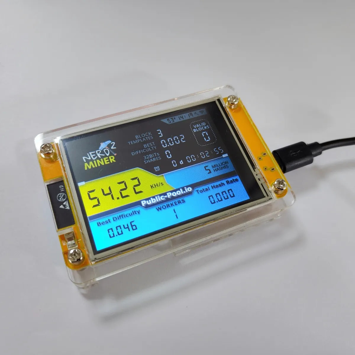 Bitcoin Nerd Miner V2.0 ESP32 2.8 Inch Smart Touch Display BTC Solo Miner 350K/S Win Jackpot Bitcoin Mining Machine