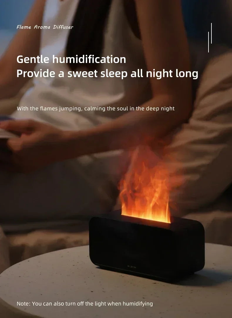 Mini Simulation Flame Humidifier with Colorful Atmosphere Light No Water Power Protection Timed Function for Home Bedroom Office