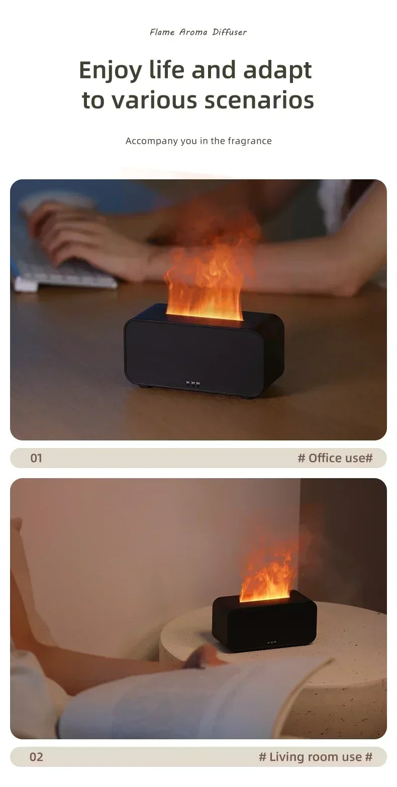 Mini Simulation Flame Humidifier with Colorful Atmosphere Light No Water Power Protection Timed Function for Home Bedroom Office