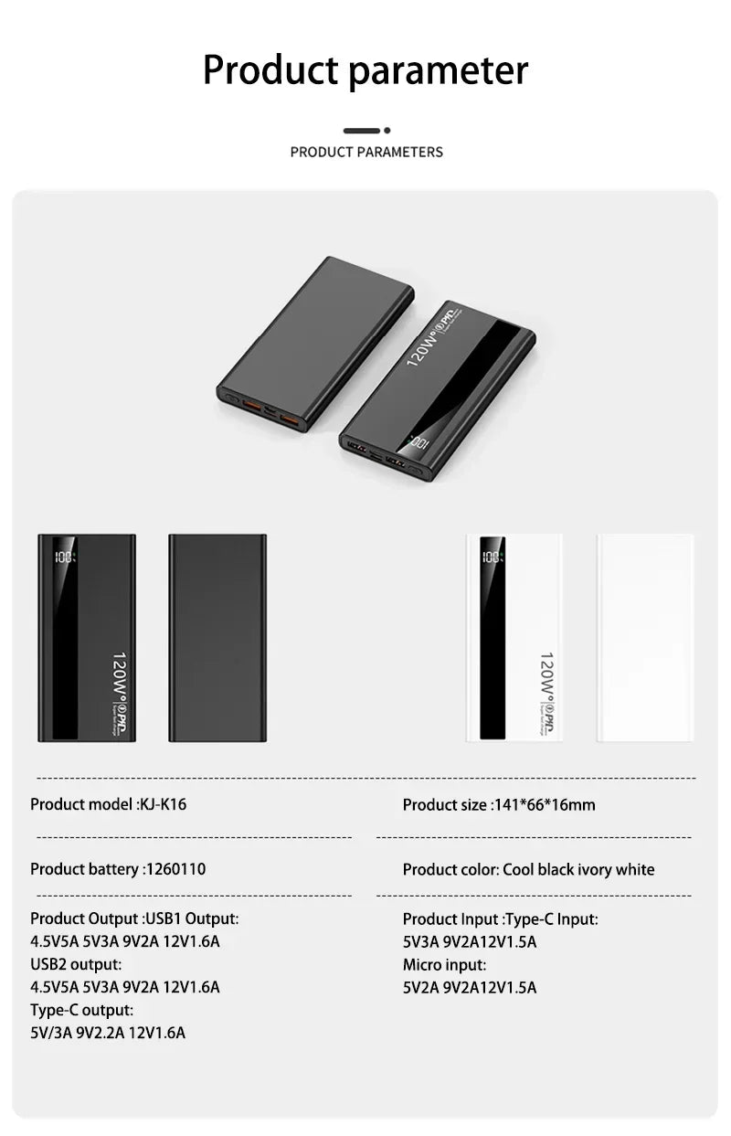 Xiaomi 120W 500000mAh High Capacity Power Bank Super Fast Charging Power Bank Portable Battery Charger For iPhone Huawei Samsung