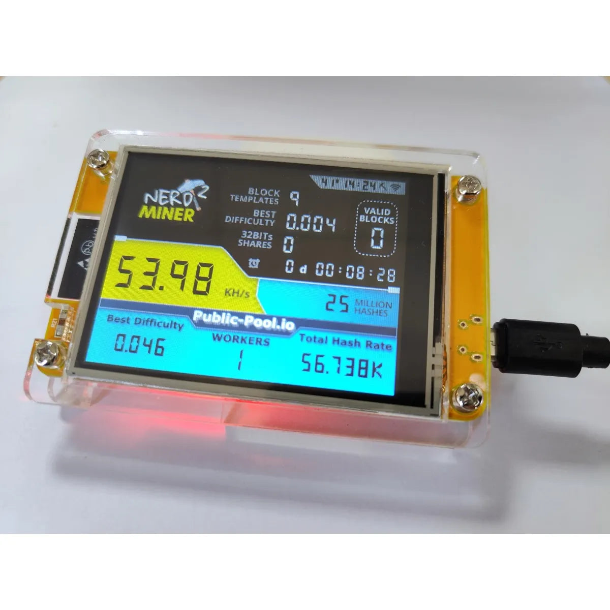 Bitcoin Nerd Miner V2.0 ESP32 2.8 Inch Smart Touch Display BTC Solo Miner 350K/S Win Jackpot Bitcoin Mining Machine