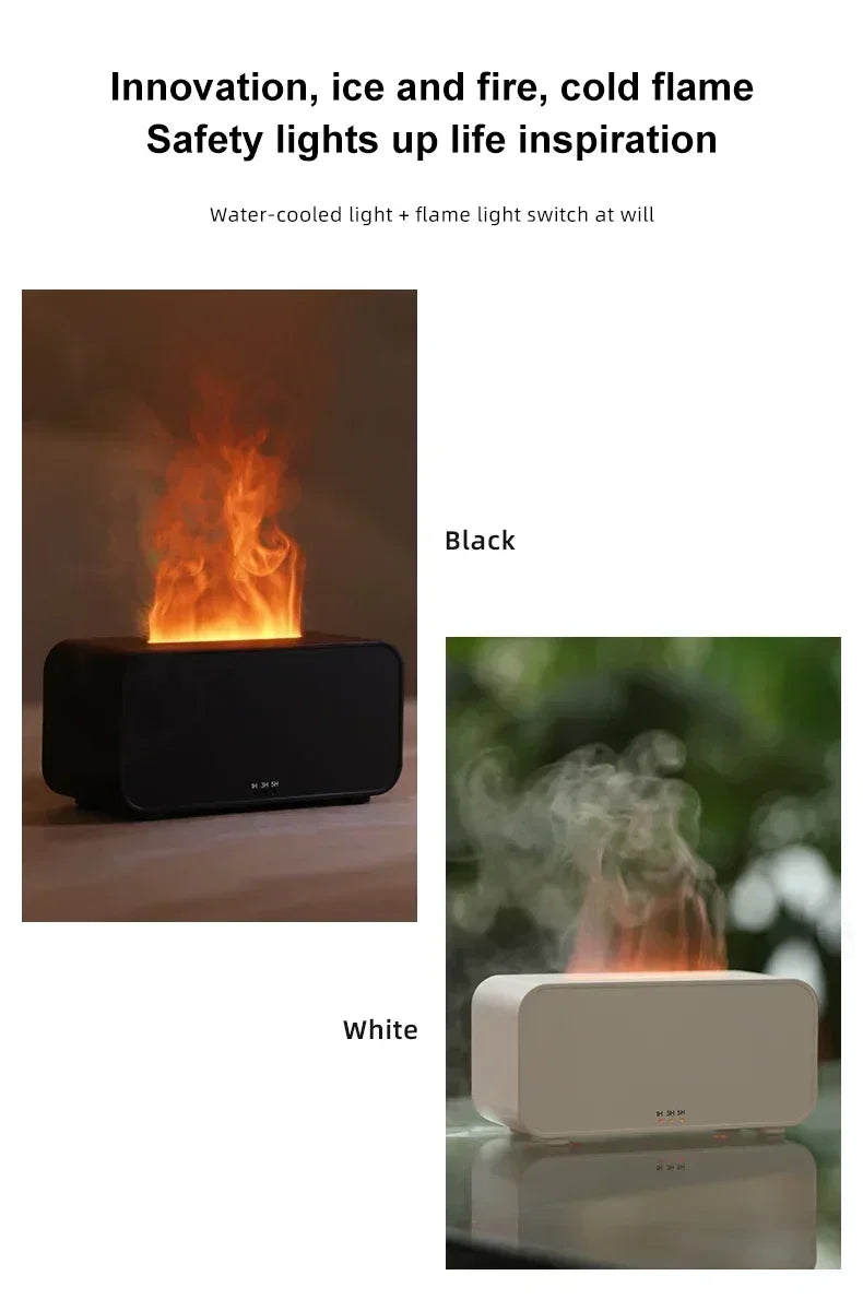 Mini Simulation Flame Humidifier with Colorful Atmosphere Light No Water Power Protection Timed Function for Home Bedroom Office