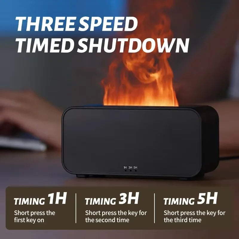 Mini Simulation Flame Humidifier with Colorful Atmosphere Light No Water Power Protection Timed Function for Home Bedroom Office