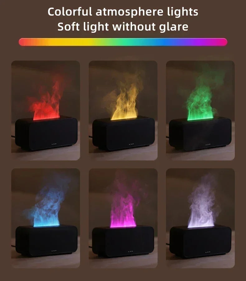 Mini Simulation Flame Humidifier with Colorful Atmosphere Light No Water Power Protection Timed Function for Home Bedroom Office