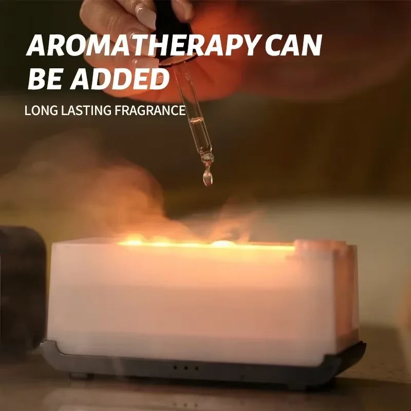 Mini Simulation Flame Humidifier with Colorful Atmosphere Light No Water Power Protection Timed Function for Home Bedroom Office