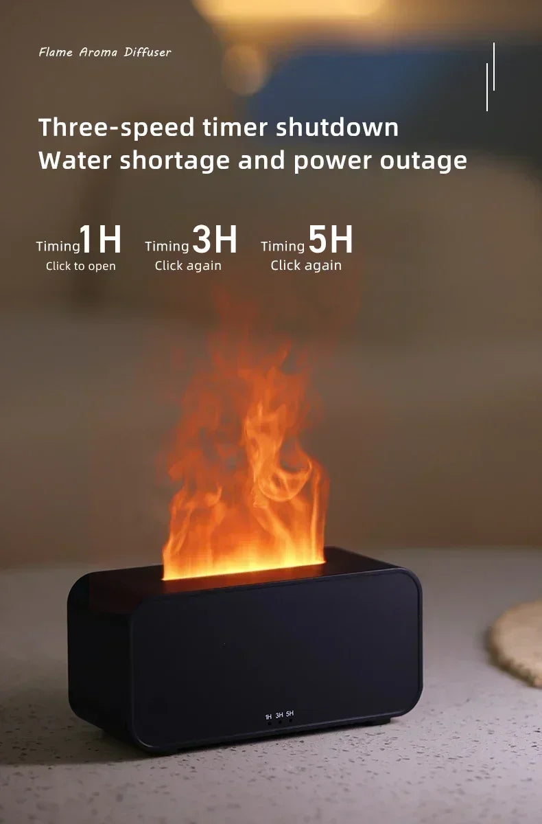 Mini Simulation Flame Humidifier with Colorful Atmosphere Light No Water Power Protection Timed Function for Home Bedroom Office