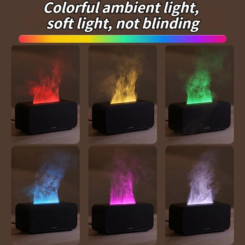 Mini Simulation Flame Humidifier with Colorful Atmosphere Light No Water Power Protection Timed Function for Home Bedroom Office