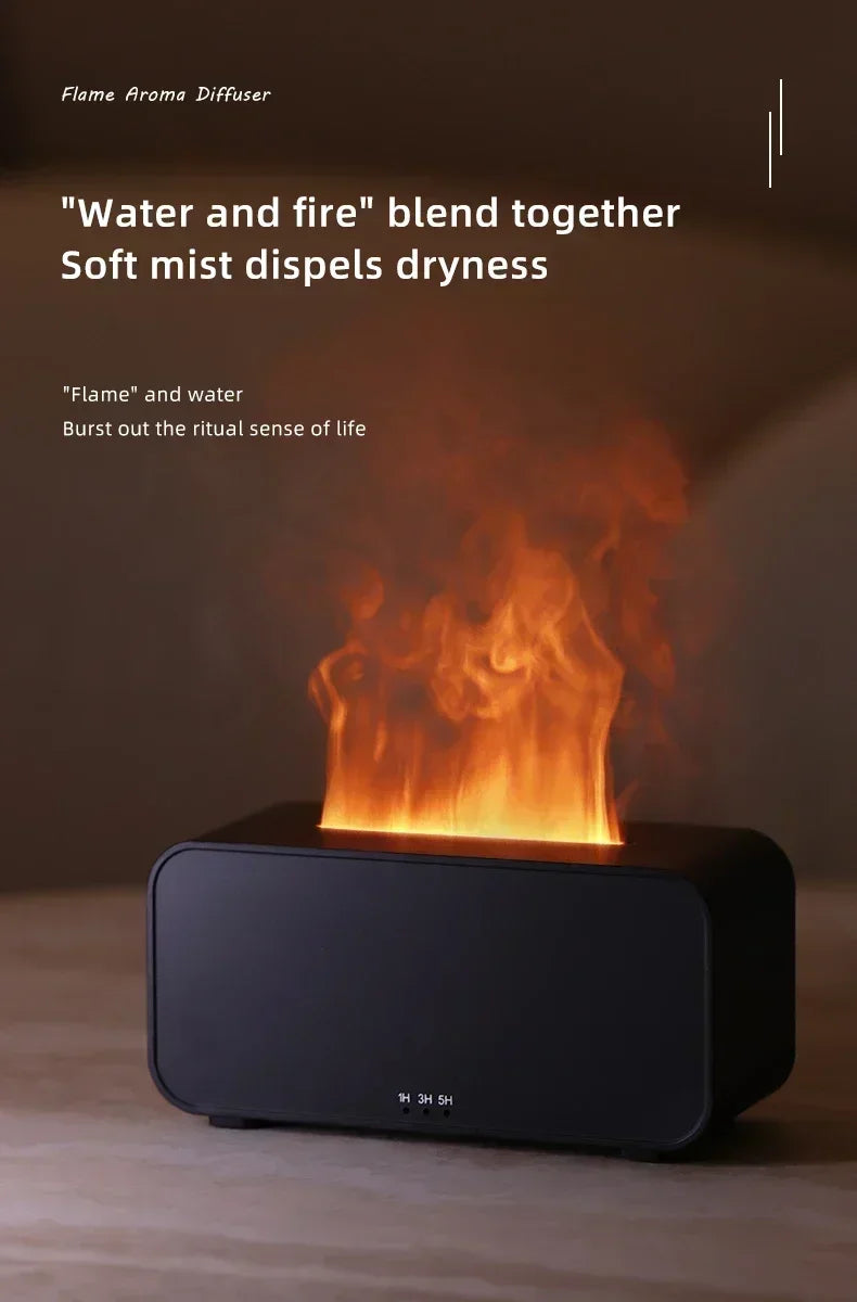 Mini Simulation Flame Humidifier with Colorful Atmosphere Light No Water Power Protection Timed Function for Home Bedroom Office