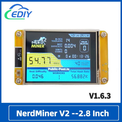Bitcoin Nerd Miner V2.0 ESP32 2.8 Inch Smart Touch Display BTC Solo Miner 350K/S Win Jackpot Bitcoin Mining Machine