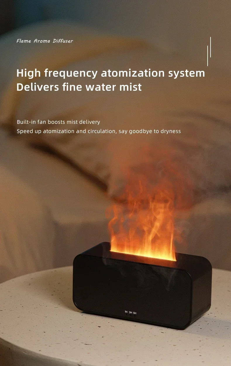 Mini Simulation Flame Humidifier with Colorful Atmosphere Light No Water Power Protection Timed Function for Home Bedroom Office