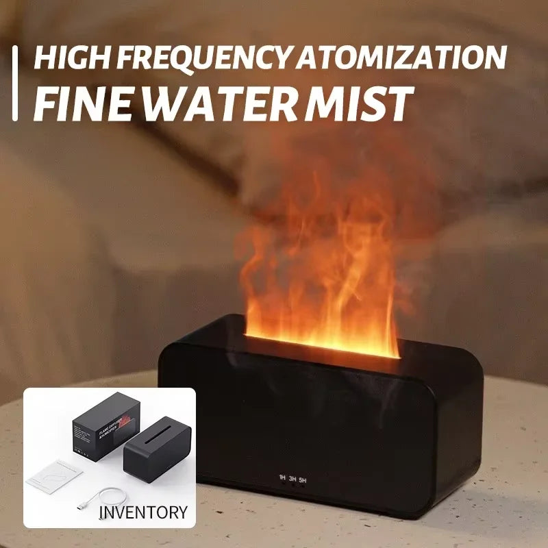Mini Simulation Flame Humidifier with Colorful Atmosphere Light No Water Power Protection Timed Function for Home Bedroom Office